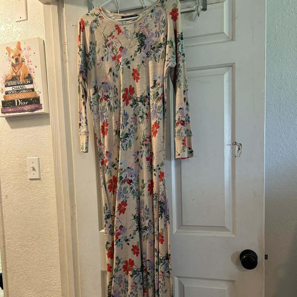 Polo by Ralph Lauren Cream Floral Maxi Dress with Red & Purple Flowers